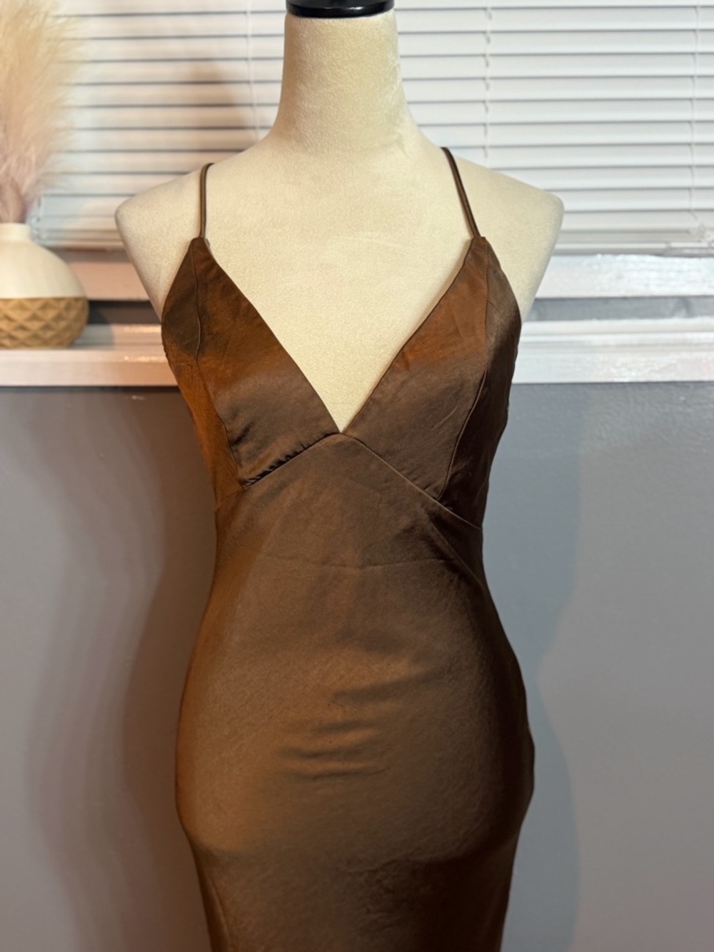 Hello Molly Chocolate Brown Satin Slip Midi Dress - Picture 5 of 8